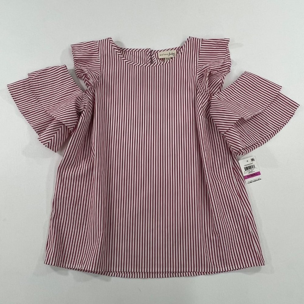 Maison Jules Women's Top XXS Cold Shoulder Striped Blouse Red White XXS